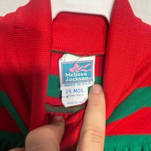 Toddler Vintage Retro Christmas Holiday Tunic Dress Striped Teddy Bear Appliqué - Picture 4 of 6